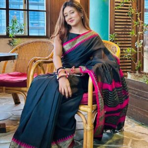 Black Pink Elegance Half Silk Saree