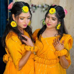 Half silk chumki saree Yellow color