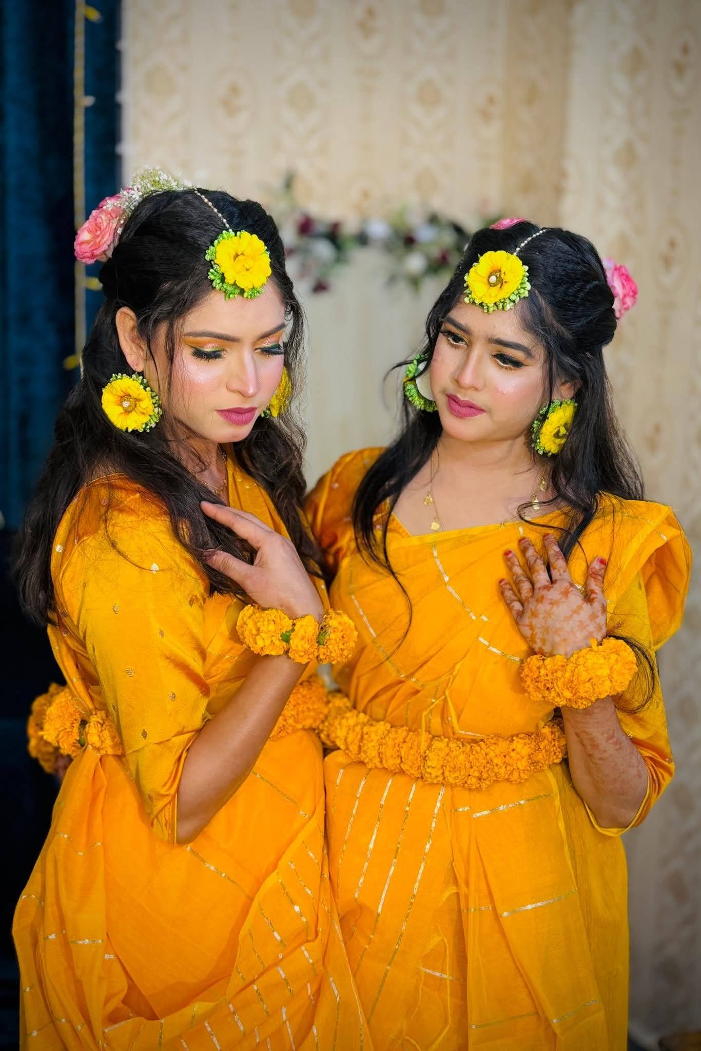 Half silk chumki saree Yellow color