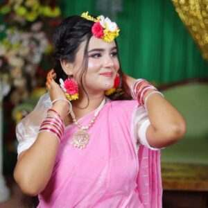 Half silk chumki saree baby pink color