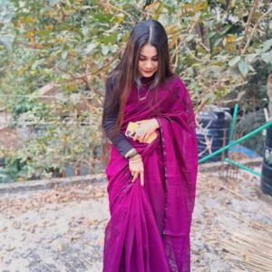 Half silk chumki saree Magenta color