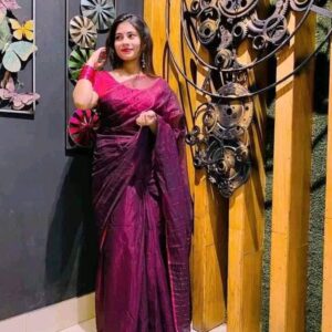 Half silk chumki saree burgundy color