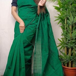 Half silk chumki saree bottle green color