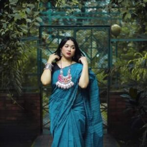 Half silk chumki saree c green color
