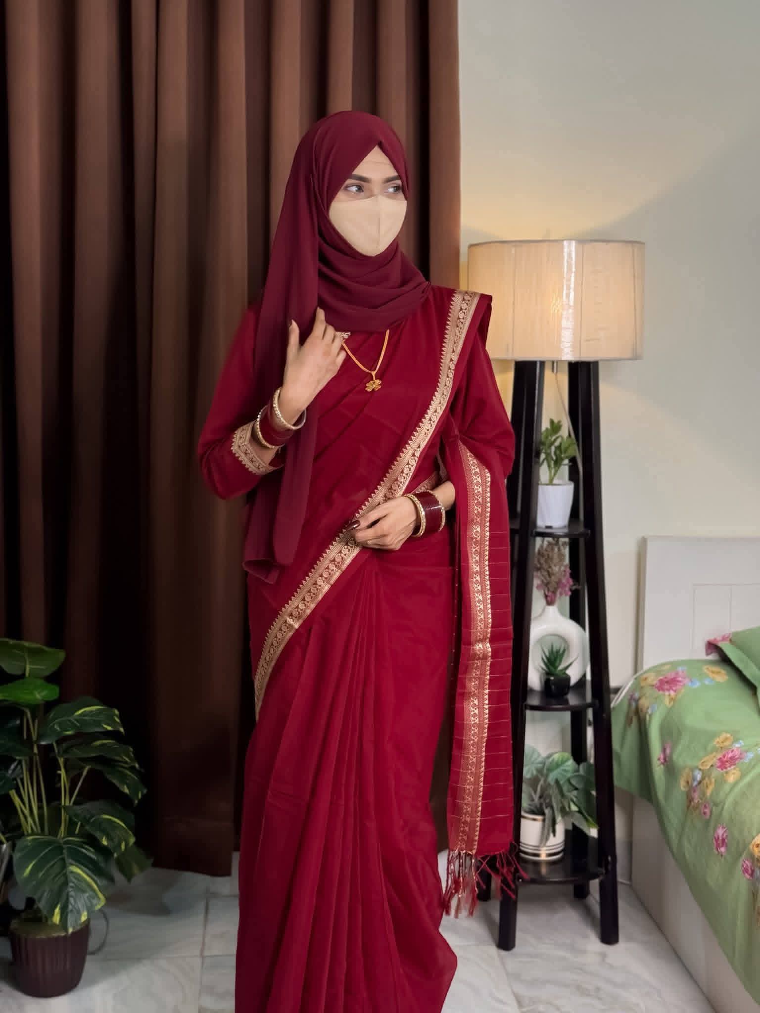 Royal Maroon Half Silk Saree