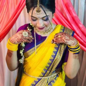 Yellow Royal Blue Half Silk Saree
