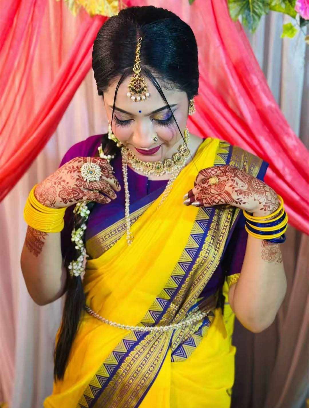 Yellow Royal Blue Half Silk Saree