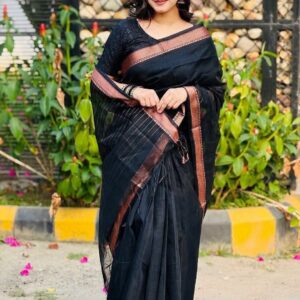 Black Copper Elegance Half Silk Saree