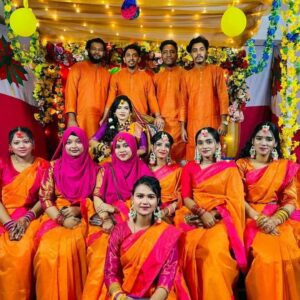 Orange Pink Festive Half Silk Saree