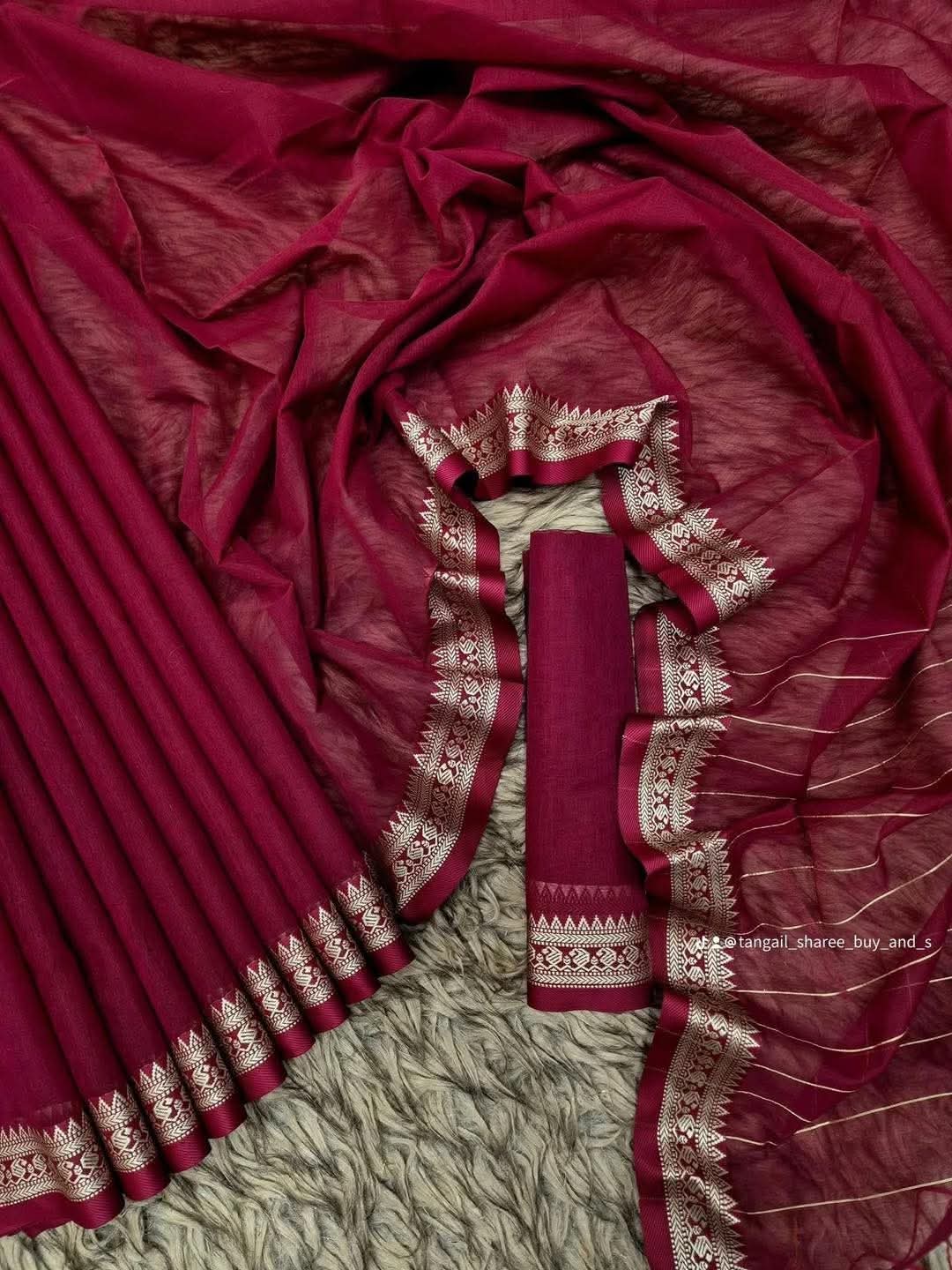 Royal Maroon Half Silk Saree - Image 2