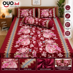 Maroon floral premium bedsheet set with pillow covers and kool balish cover