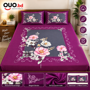 Purple floral premium bedsheet set with two matching pillow covers