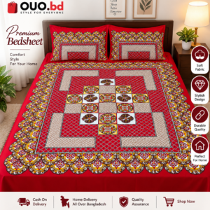Red geometric premium bedsheet set with two pillow covers