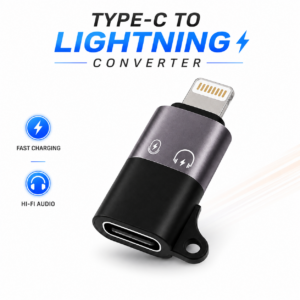 Lightning to Type-C Converter – 2-in-1 Dual Function Audio & Charging Adapter with Mic Support & Portable Keychain Design