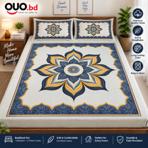 White blue floral premium bedsheet set with two pillow covers