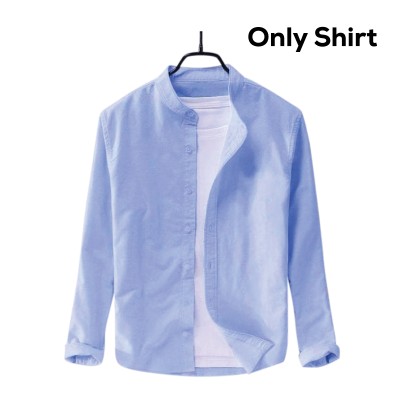 Men's Solid Colour Ban color Shirt (sky) - Image 2