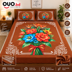 Brown floral premium bedsheet set with two pillow covers