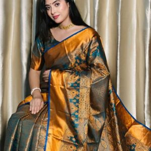 Blue & Golden Jacquard Designer Saree