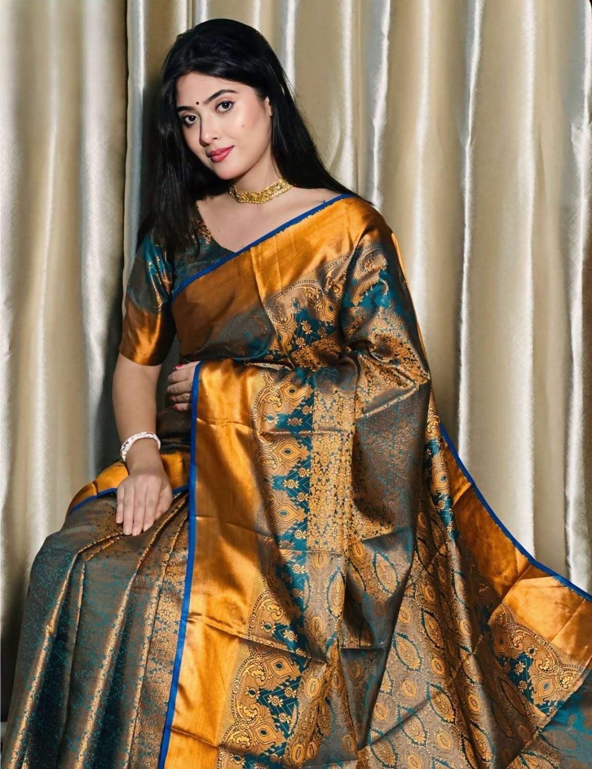 Blue & Golden Jacquard Designer Saree