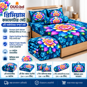 Blue Lotus Bloom 3D Velvet Comforter Set with Colorful Lotus Floral Design