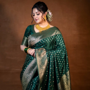 Dark Green Golden Floral Jacquard Saree