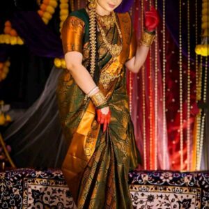 Dark Green Golden Traditional Designer Saree