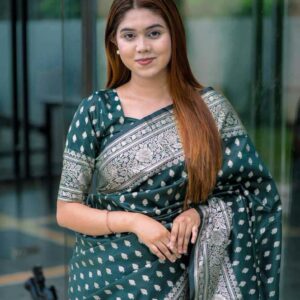 Dark Green White Floral Designer Saree