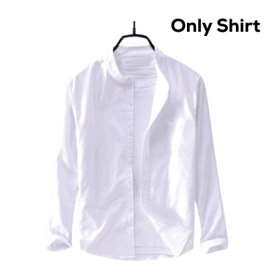 Men's Solid Colour Ban color Shirt (white) - Image 2