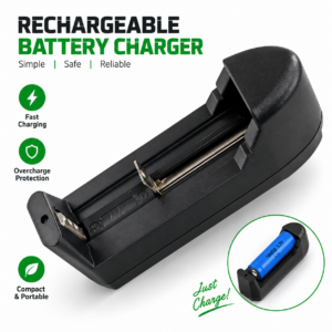 Universal Rechargeable Battery Charger – Multi-Functional Wall AC Fast Smart Charger with Auto-Stop, LED Indicator for 18650, 14500, 16340 & More Lithium-Ion Batteries