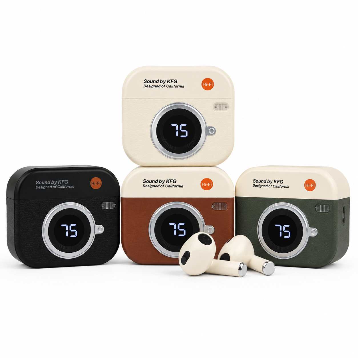 Q86 Retro Camera Design True Wireless Earbuds – Bluetooth 5.4 TWS with Leather Texture, Digital LED Display, Low Latency Gaming & ENC Noise Reduction - Image 2