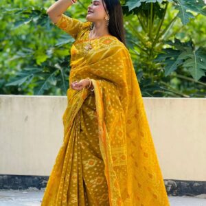 Mustard Yellow Olive Green Traditional Designer Saree