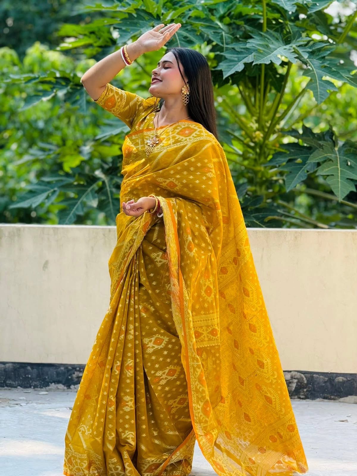 Mustard Yellow Olive Green Traditional Designer Saree
