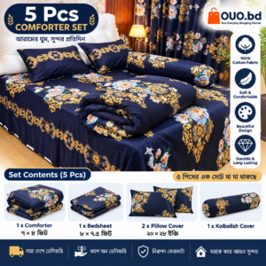 Navy Blue Floral 5 Pcs Comforter Set