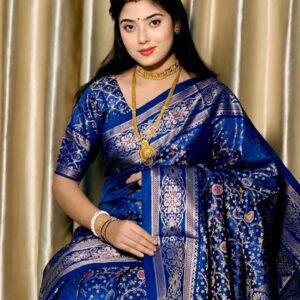 Royal Blue White Floral Designer Saree
