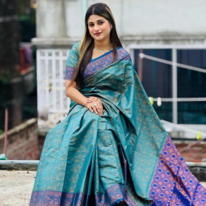 Teal Blue & Purple Floral Designer Saree