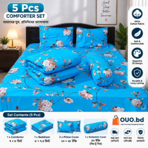 Turquoise Blue floral 5 Pcs Cotton Comforter Set