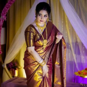 Wine Brown & Golden Designer Saree