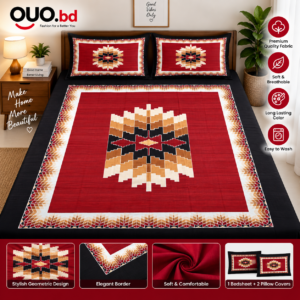 Red geometric premium bedsheet set with two pillow covers