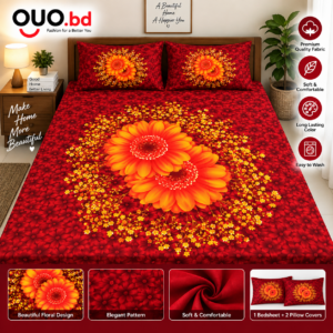 Red floral premium bedsheet set with two pillow covers