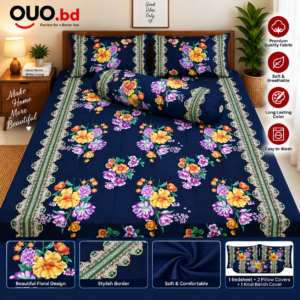 Navy blue floral premium bedsheet set with pillow and kool balish covers