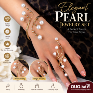 Elegant pearl gold-tone hand and finger jewelry set for women