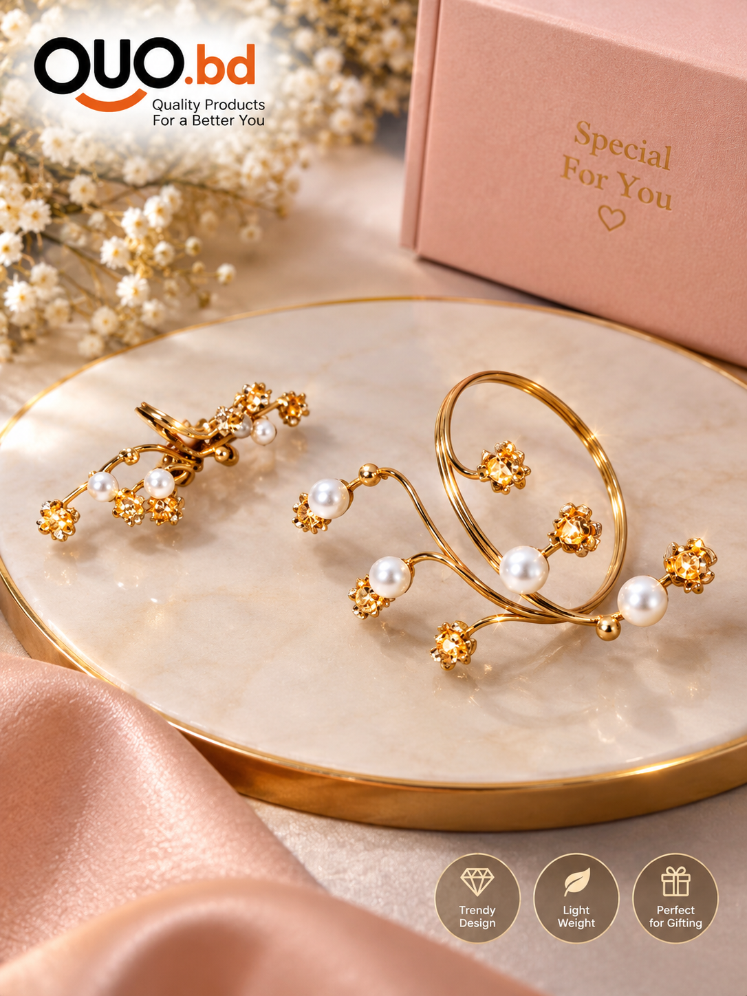 Elegant Pearl Gold-Tone Hand & Finger Jewelry Set - Image 5