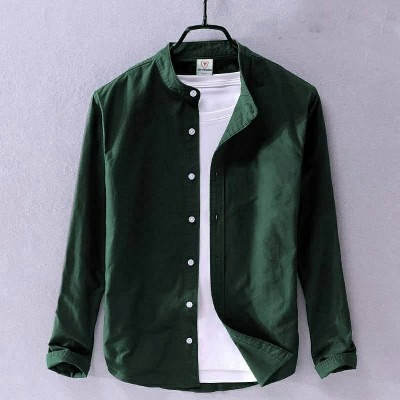 Men's Solid Colour Ban color Shirt (green) - Image 2