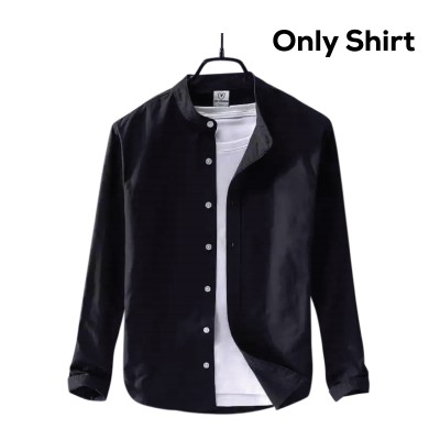 Men's Solid Colour Ban color Shirt (Black) - Image 2