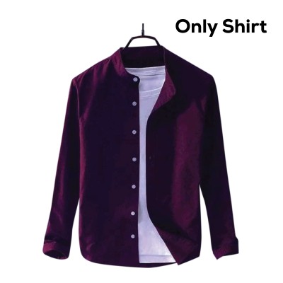 Men's Solid Colour Ban color Shirt (purple) - Image 2