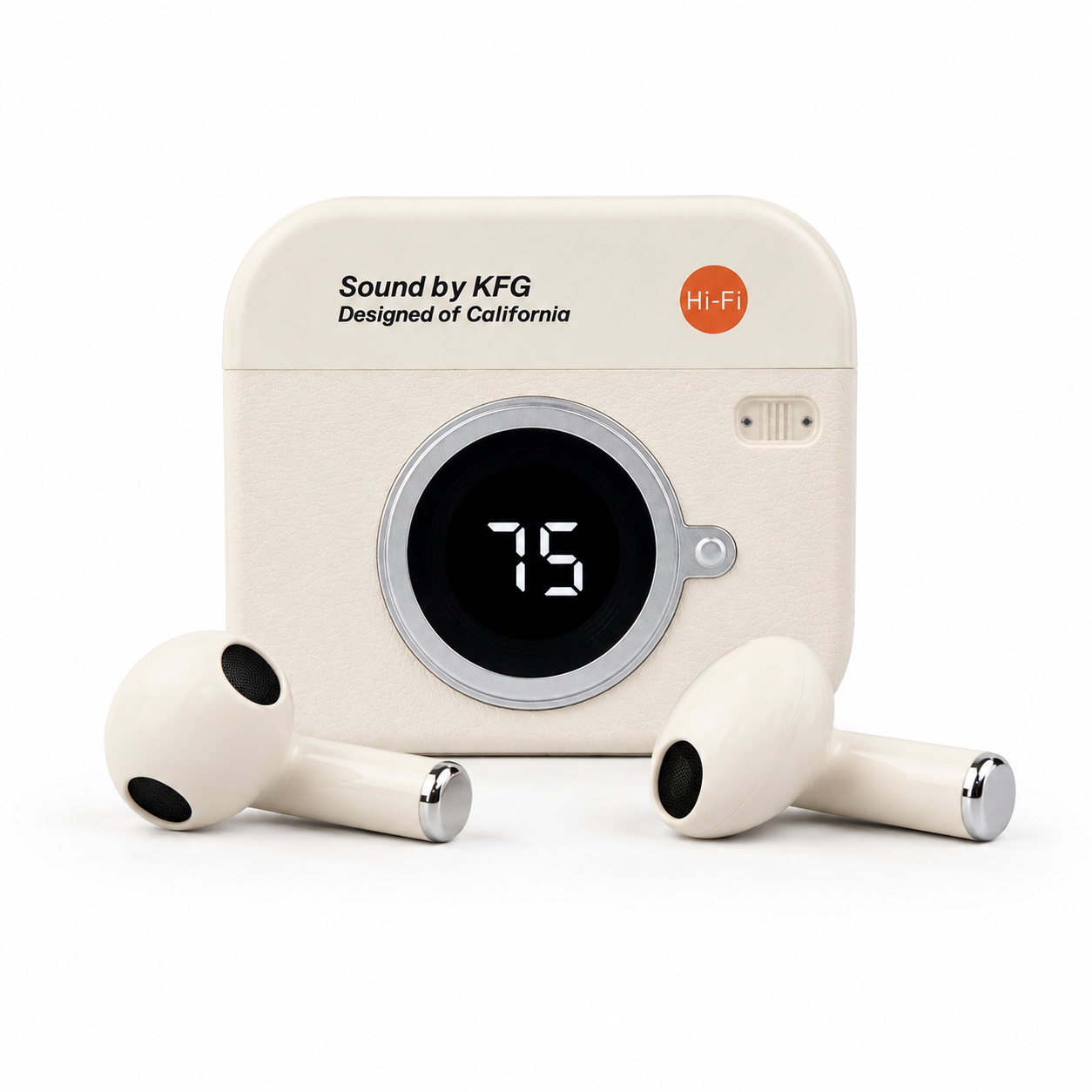 Q86 Retro Camera Design True Wireless Earbuds – Bluetooth 5.4 TWS with Leather Texture, Digital LED Display, Low Latency Gaming & ENC Noise Reduction - Image 3